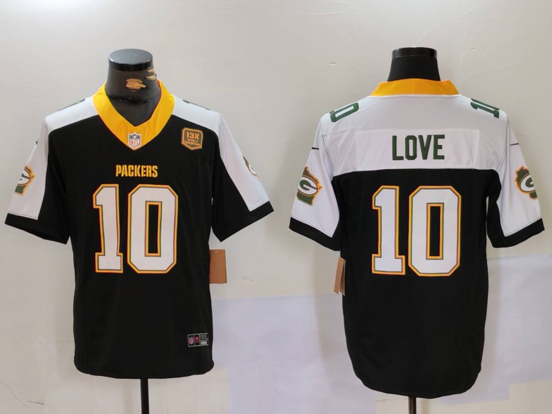 Men Green Bay Packers 10 Love Black Thanksgiving three generations 2024 Nike Vapor Limited NFL Jersey